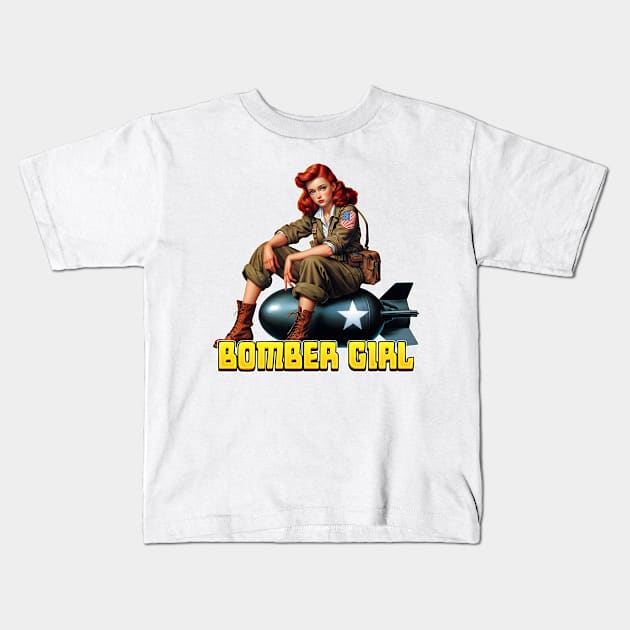 BOMBERGIRL Kids T-Shirt by Rawlifegraphic